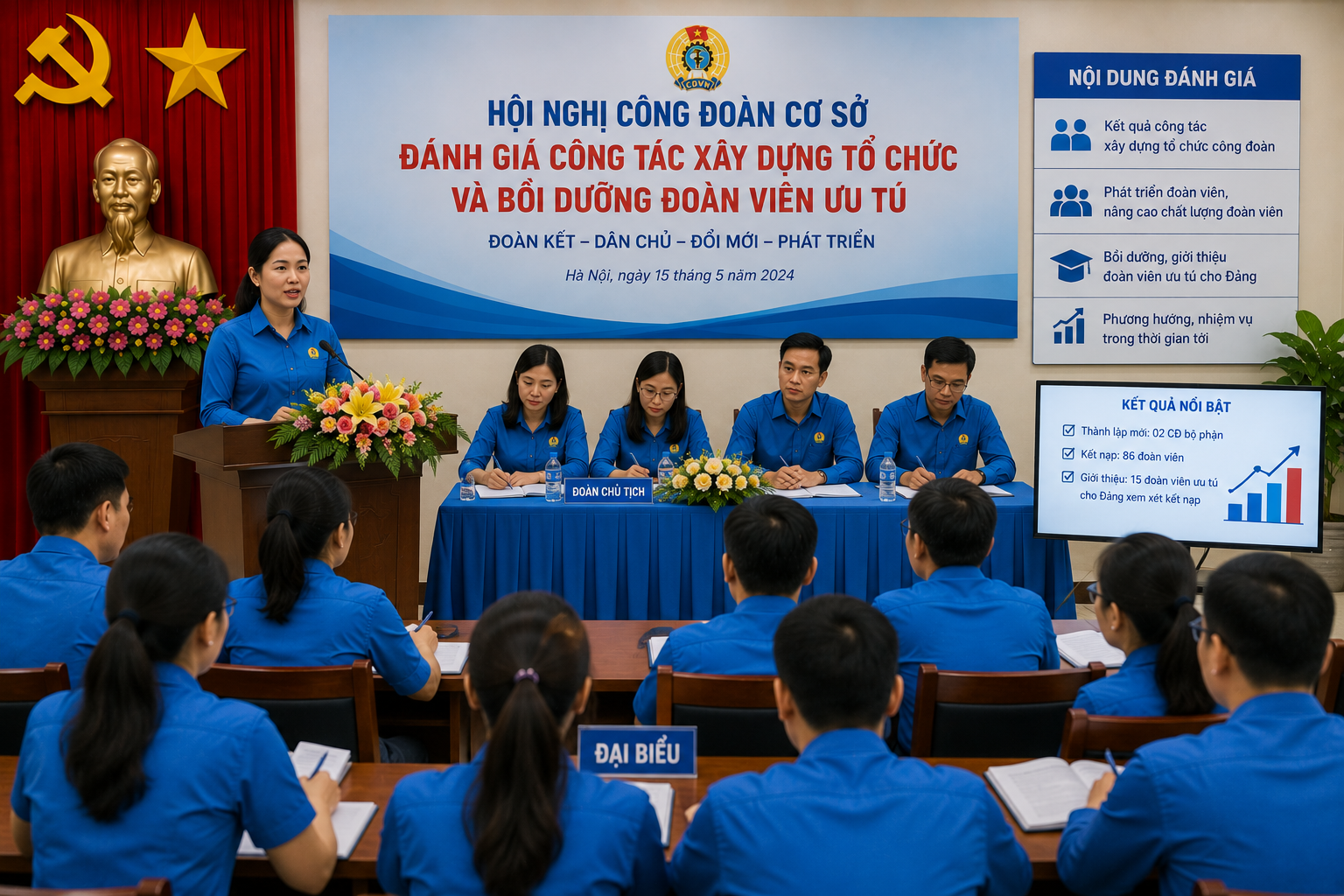 Hội nghị công đoàn đánh giá công tác xây dựng tổ chức và bồi dưỡng đoàn viên ưu tú.