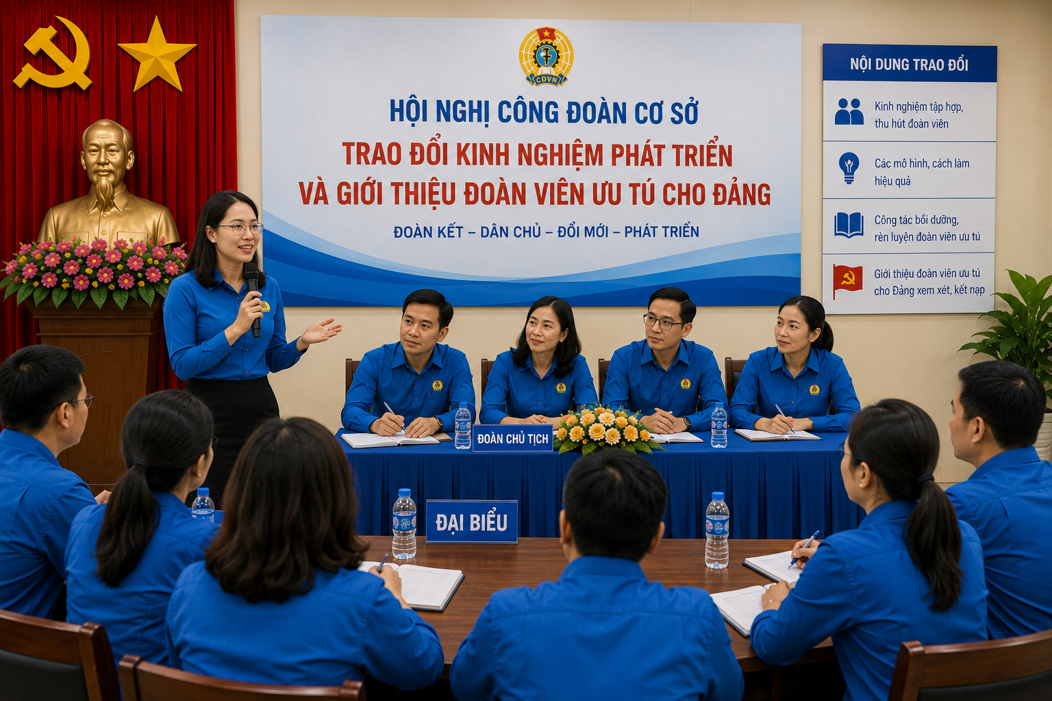 Đại biểu trao đổi kinh nghiệm phát triển và giới thiệu đoàn viên ưu tú cho Đảng.