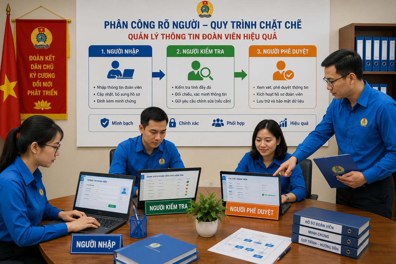 Thông tin đoàn viên công đoàn gồm những gì? Cách cập nhật và quản lý dữ liệu 3 Phân công rõ người nhập, người kiểm tra và người phê duyệt giúp quản lý thông tin đoàn viên chặt chẽ hơn.