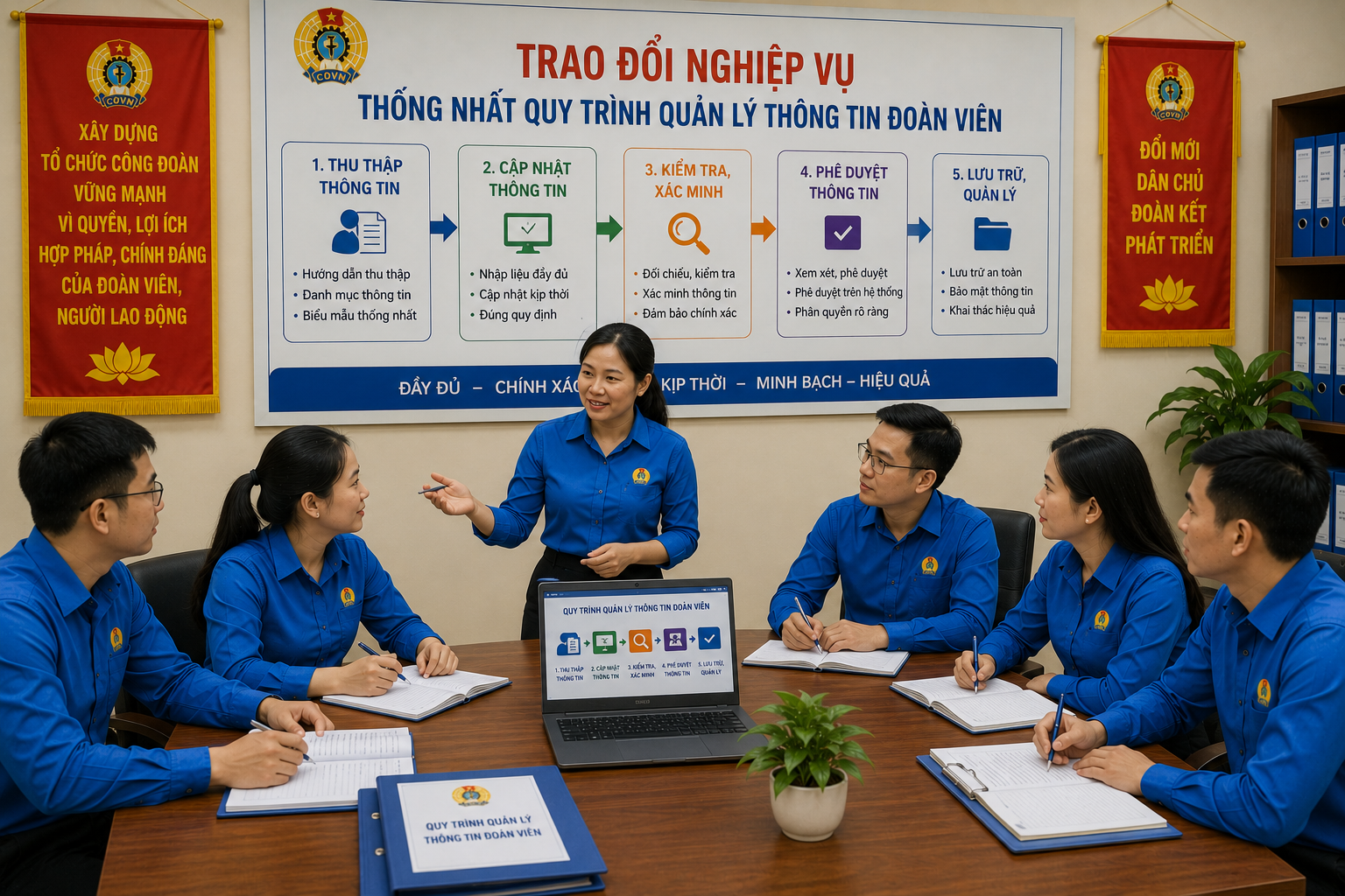 Thông tin đoàn viên công đoàn gồm những gì? Cách cập nhật và quản lý dữ liệu 7 Trao đổi nghiệp vụ giúp thống nhất cách thu thập, cập nhật và phê duyệt thông tin đoàn viên.