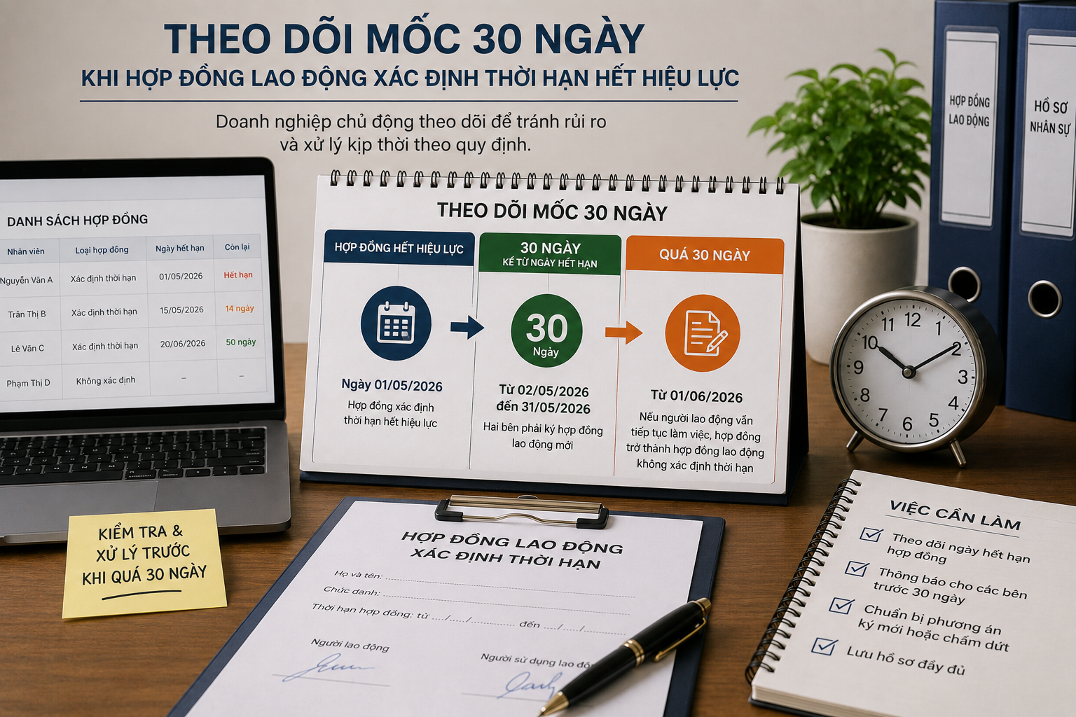 Doanh nghiệp cần theo dõi mốc 30 ngày khi hợp đồng xác định thời hạn hết hiệu lực.