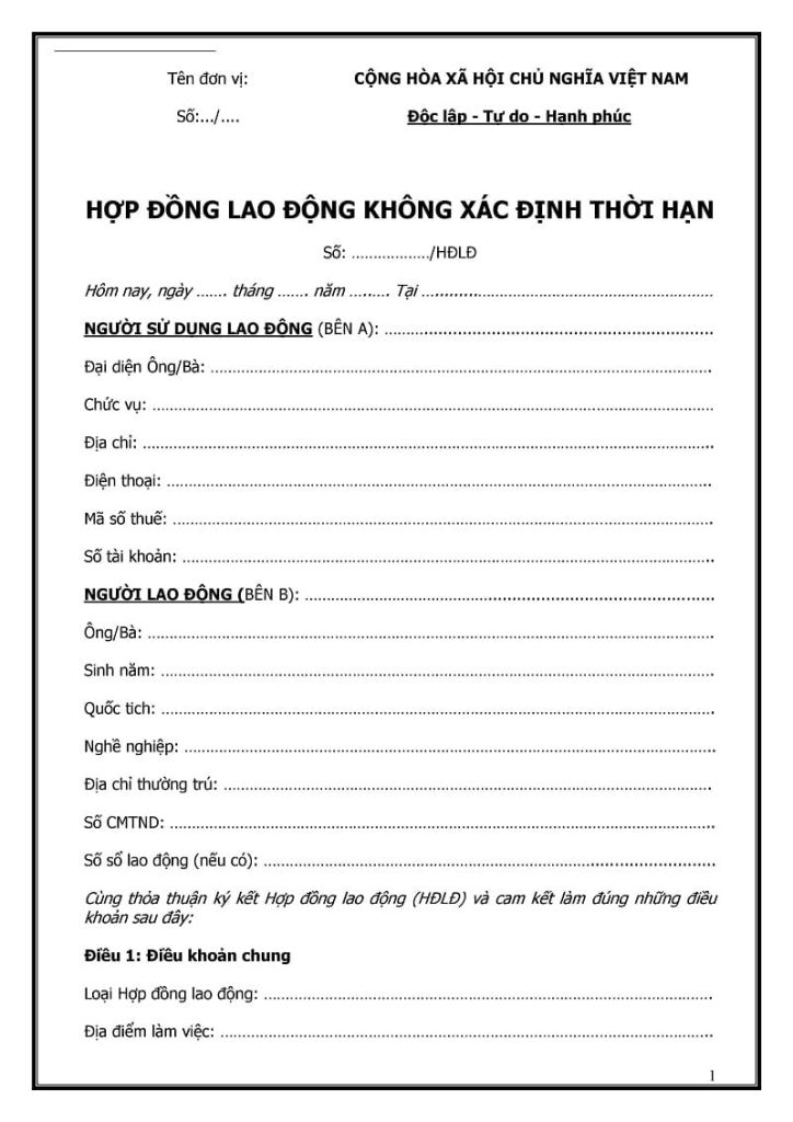 Hợp đồng lao động không xác định thời hạn 2026: 6 điều cần biết 7 Mau hop dong lao dong khong thoi han