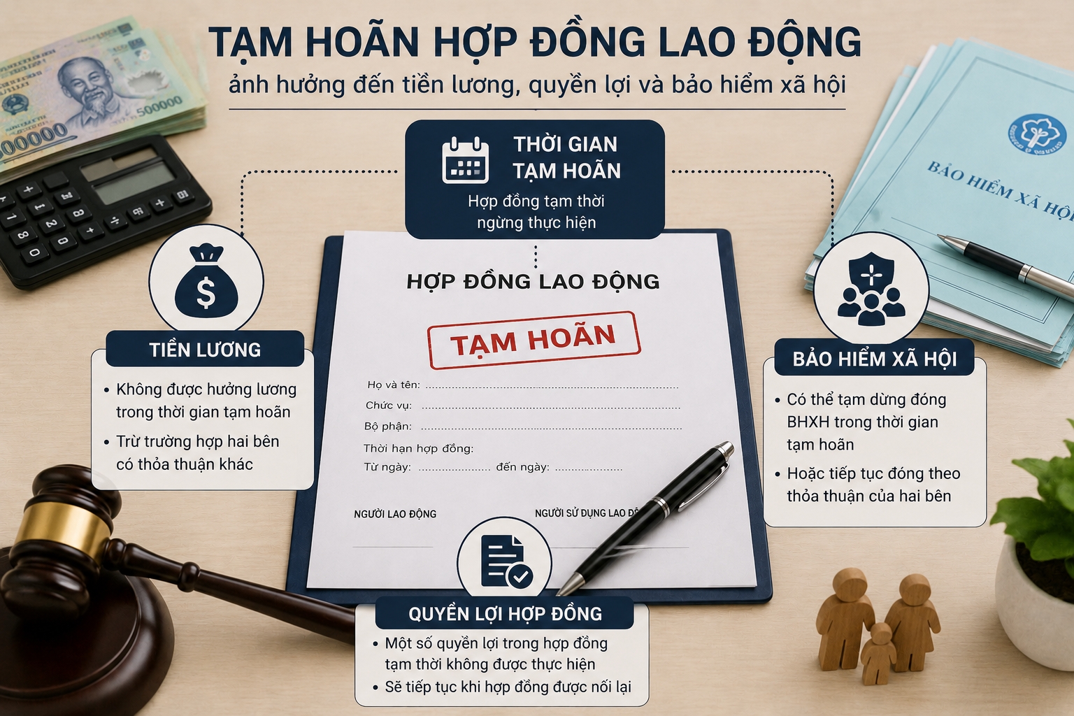 Tạm hoãn hợp dồng lao dộng có thể ảnh hưởng tiền lương quyền lợi hợp dồng và việc dóng bảo hiểm xã hội