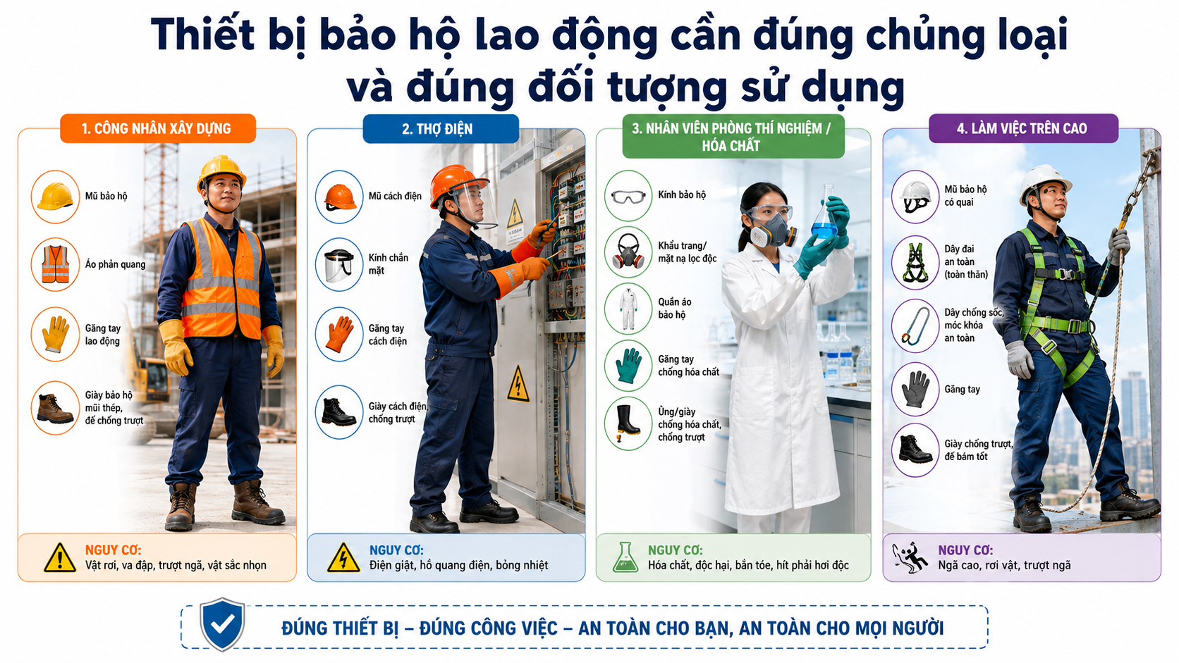 Thiết bị bảo hộ lao động cần đúng chủng loại và đúng đối tượng sử dụng