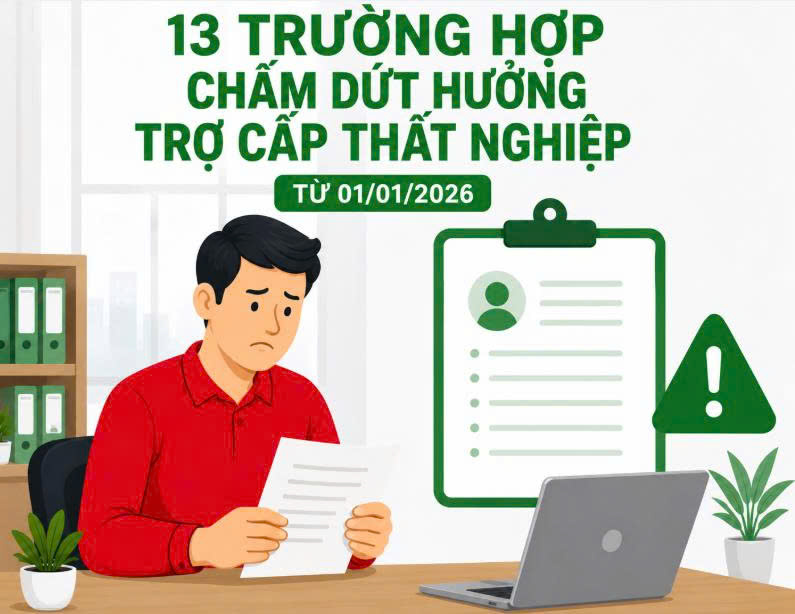 13 trường hợp chấm dứt hưởng trợ cấp thất nghiệp từ 01/01/2026 13 truong hop cham dut huong tro cap that nghie